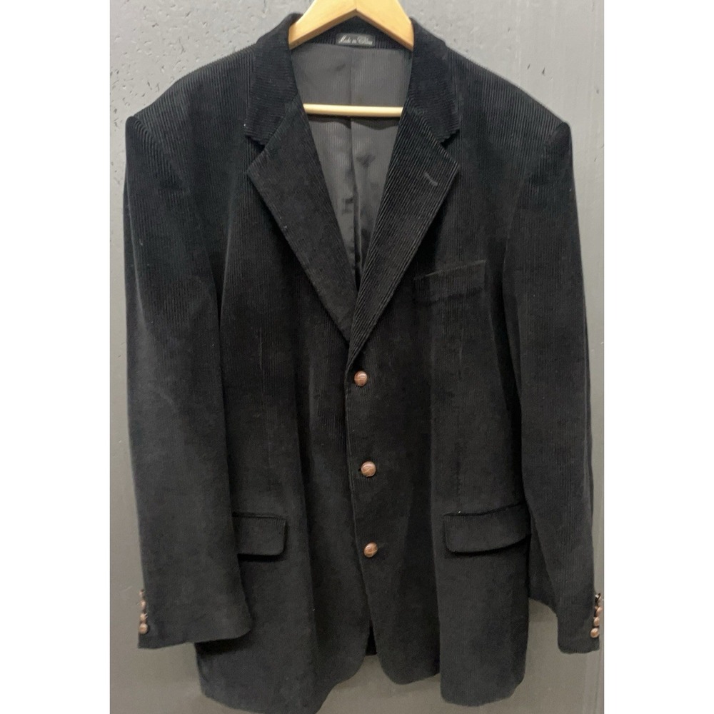 Corduroy Blazer Jacket Men 46XL Black Preppy Business Casual Sport Coat